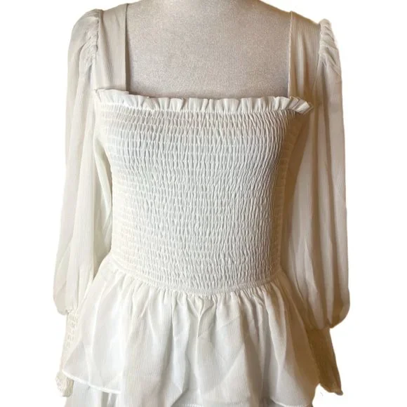 Byinns Square Neck Ruffle Dress Floral Print Tiered Tie Back Layered  Medium - Picture 6 of 12